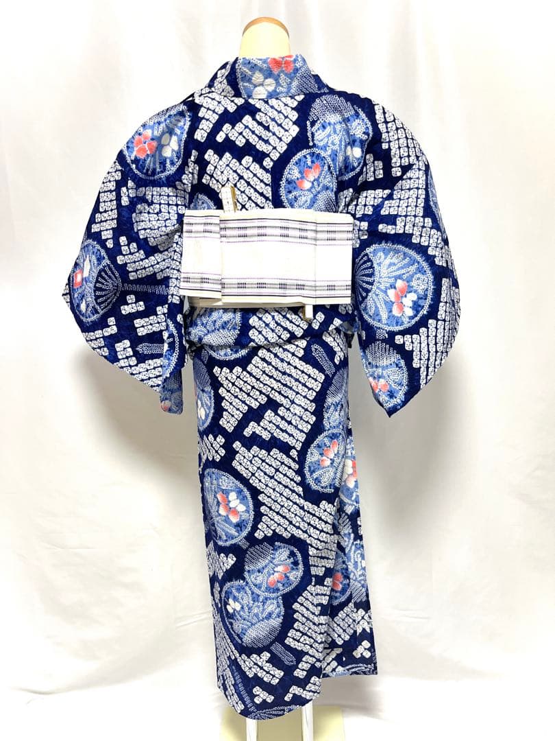 【美おり】YK52003 浴衣 有松絞り 浴衣 うちわ柄 Sサイズ