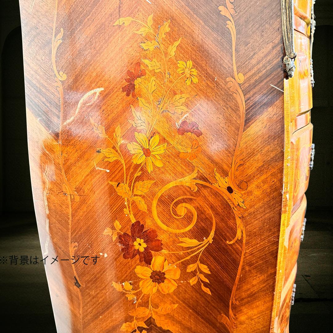 送料無料 ウルグアイ 象嵌 ６段 タンス チェスト 猫脚 鍵付 アンティーク ②