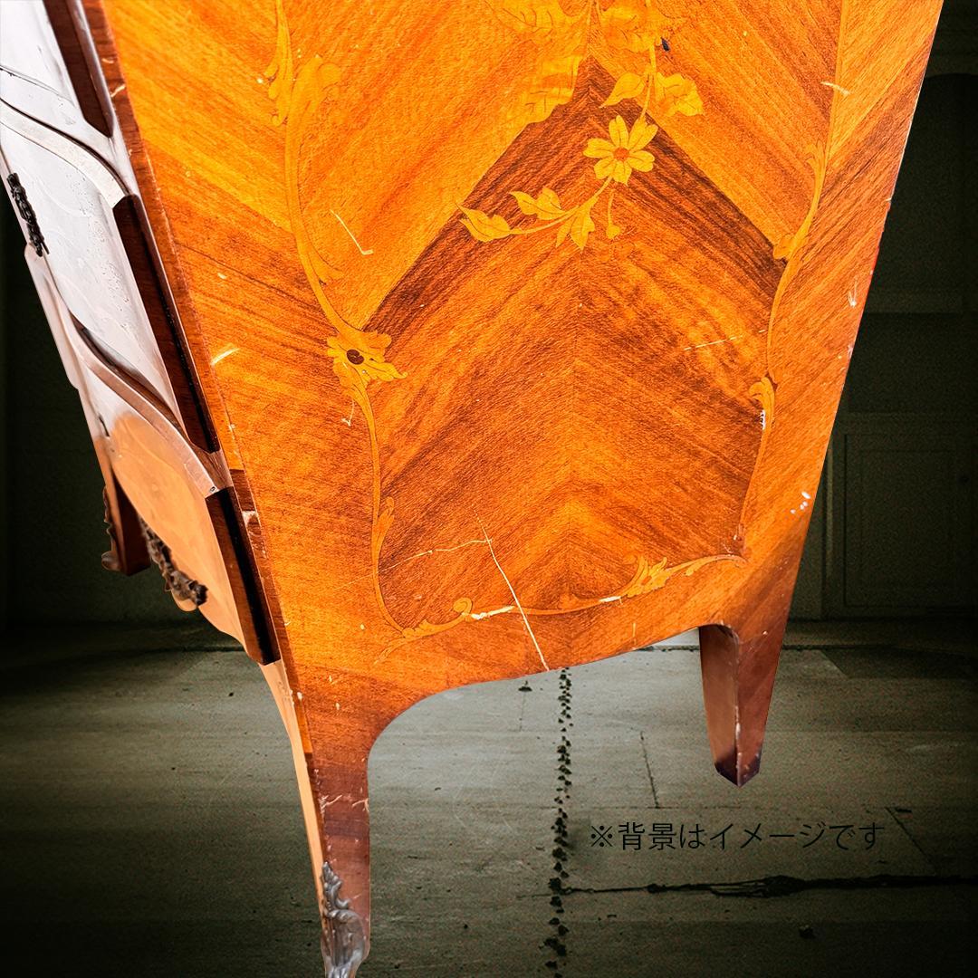 送料無料 ウルグアイ 象嵌 ６段 タンス チェスト 猫脚 鍵付 アンティーク ②