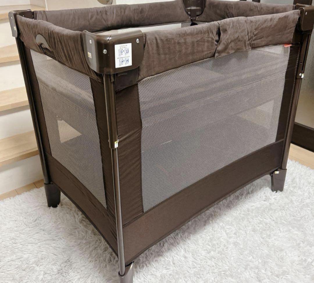 Aprica ココネルエアープラス ベビーベッド ブラウン 洗えるマット付