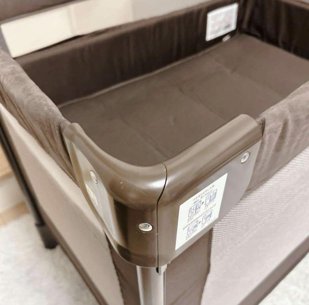 Aprica ココネルエアープラス ベビーベッド ブラウン 洗えるマット付