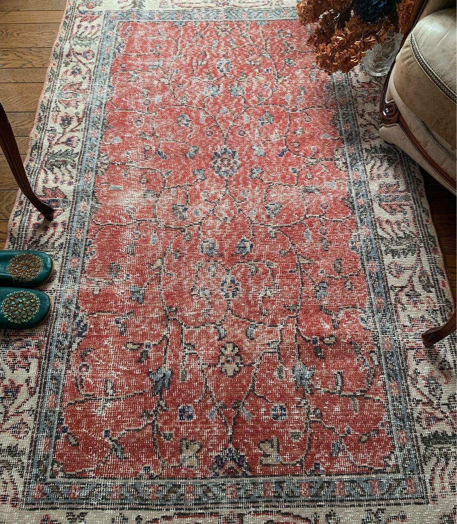 Mao　トルコラグ　シャビーレッド 194×112 トルコヴィンテージラグ