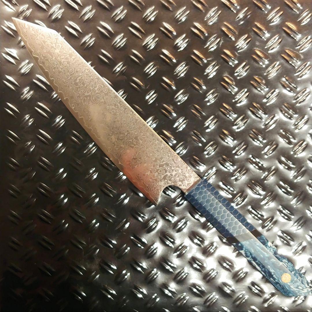 V金10号　ダマスカス包丁　ハニカム模様　ブルー柄　剣型　牛刀　三徳