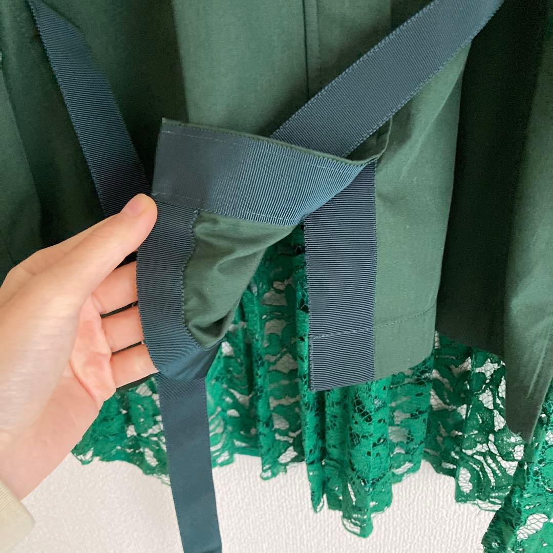 【ほぼ新品】2 M サイズ sacai ダークグリーン レース付き長袖シャツ