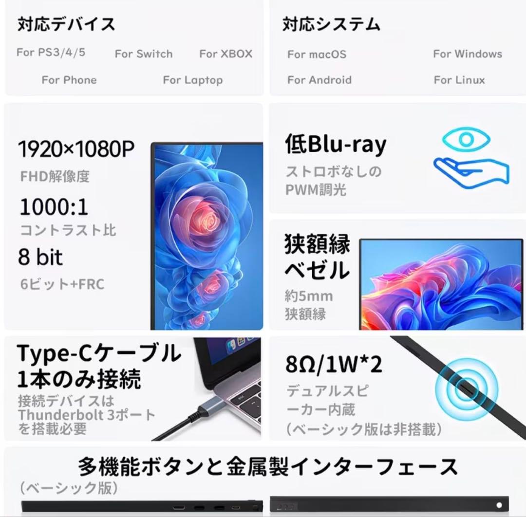 モバイルモニター 15.6インチ ポータブルモニター フルHD IPS 非光沢