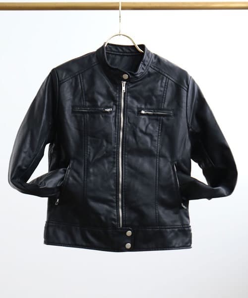 Fashion Letter レザーシングルライダースジャケット