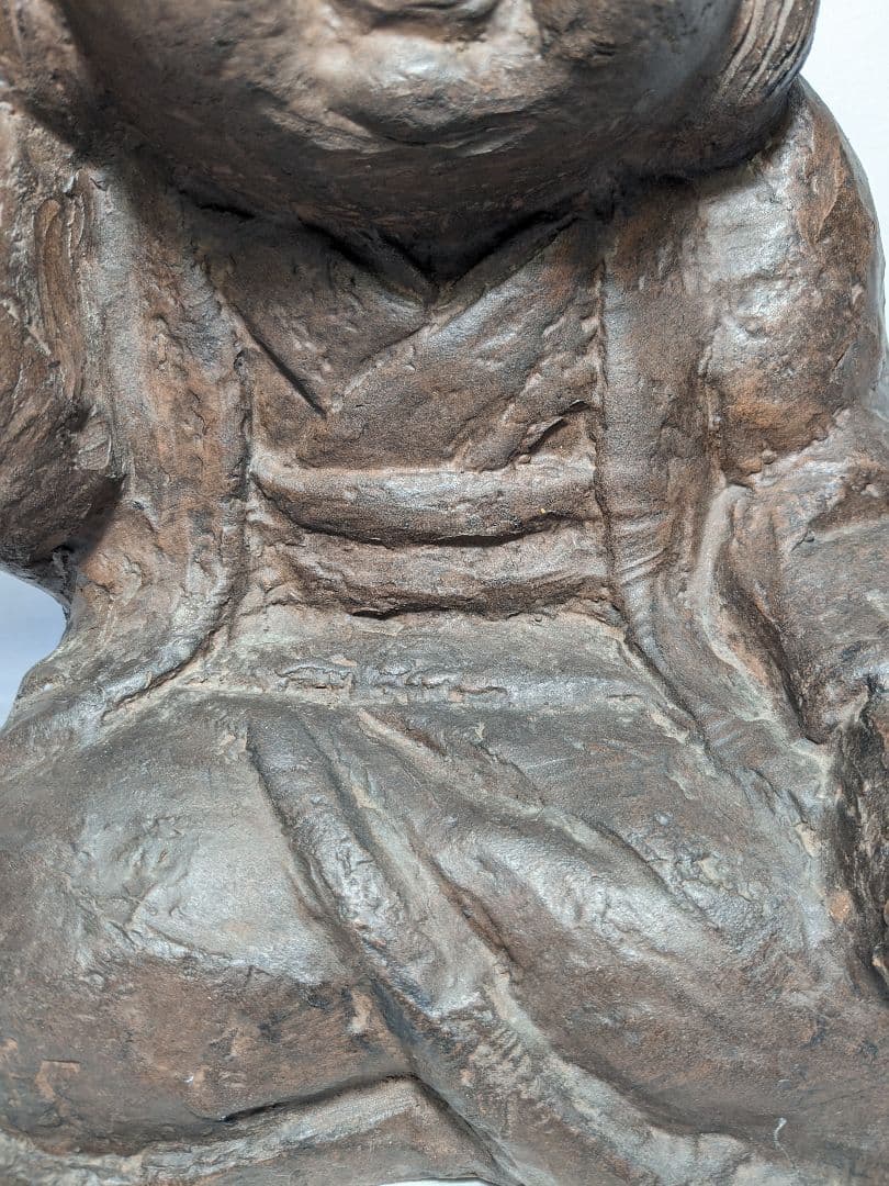 備前焼 手招きおたふく像 おかめ 陶像 置物 縁起物 彫刻 工芸品 細工物 希少