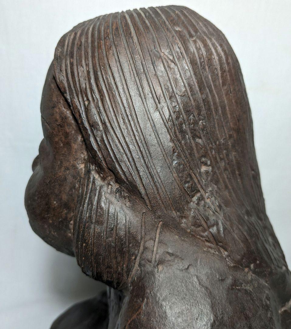 備前焼 手招きおたふく像 おかめ 陶像 置物 縁起物 彫刻 工芸品 細工物 希少