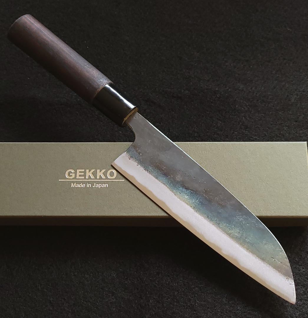 青紙1号 黒打 三徳包丁 165㎜ G1226 焼柄 月光作