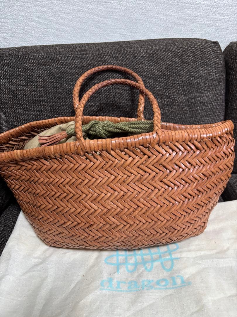 ドラゴンバッグ　レザートートメッシュ　タン