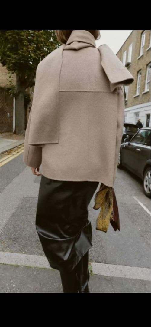 完売品 ZARA ウールショートスカーフコート ミンク M本日限定値下げ！