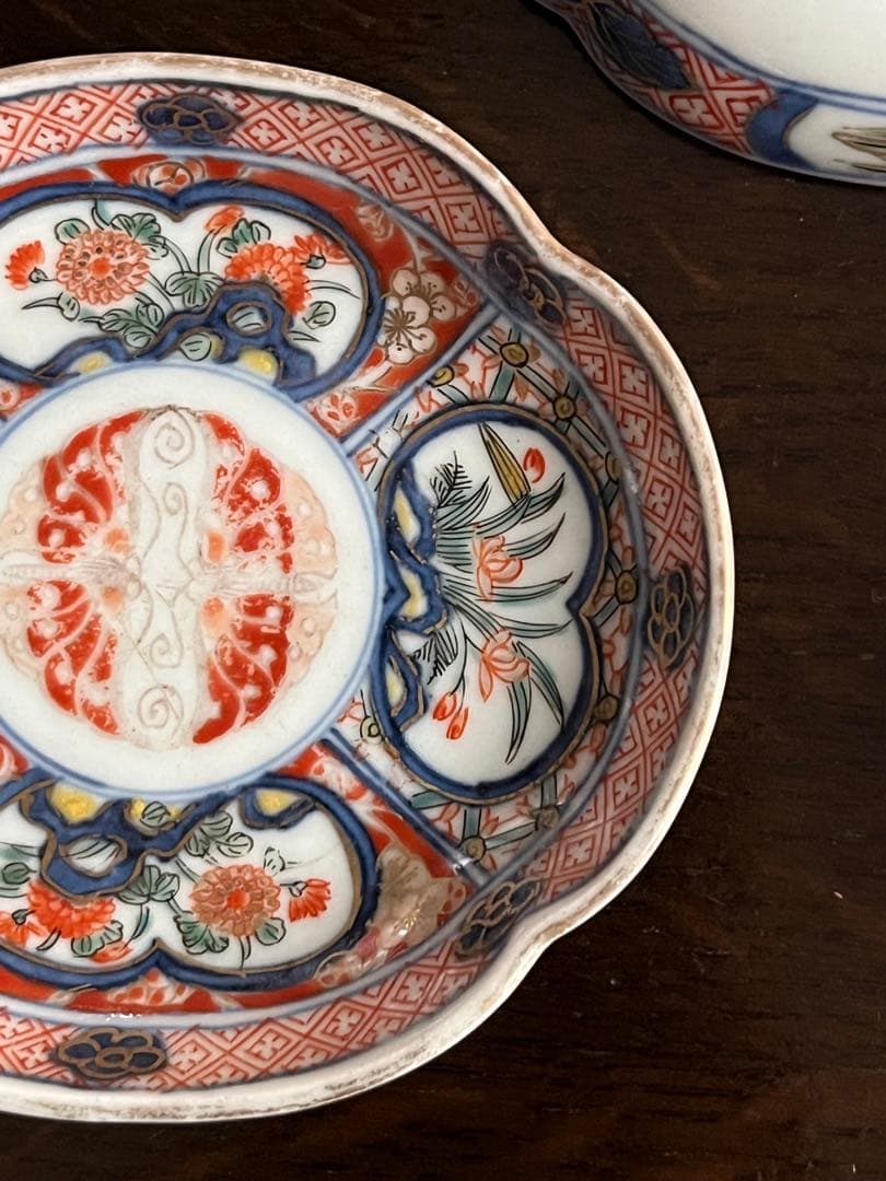 最上手　希少　古伊万里　江戸中期享保〜宝暦年間　豆皿　三枚揃　木瓜形　蝶菊水仙