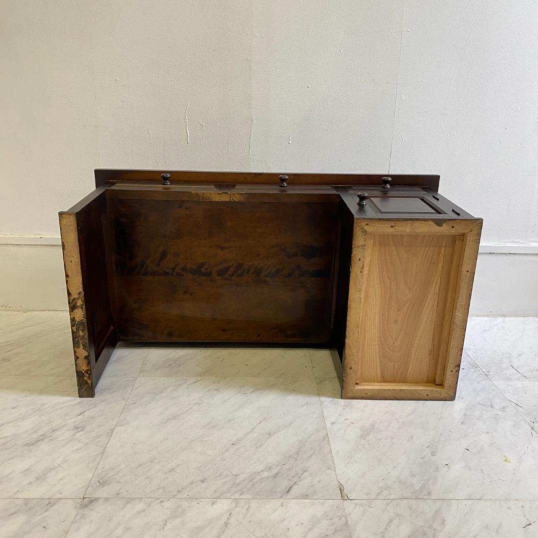 北海道民芸家具 文机 木製 ダークブラウン 3引き出し