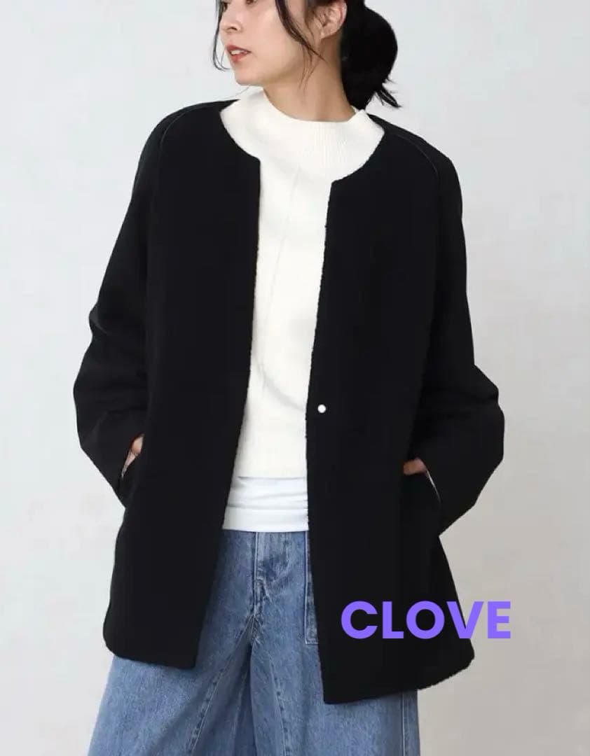 新品タグ付 CLOVE ブークレードッキングノーカラーコート 黒 39500円