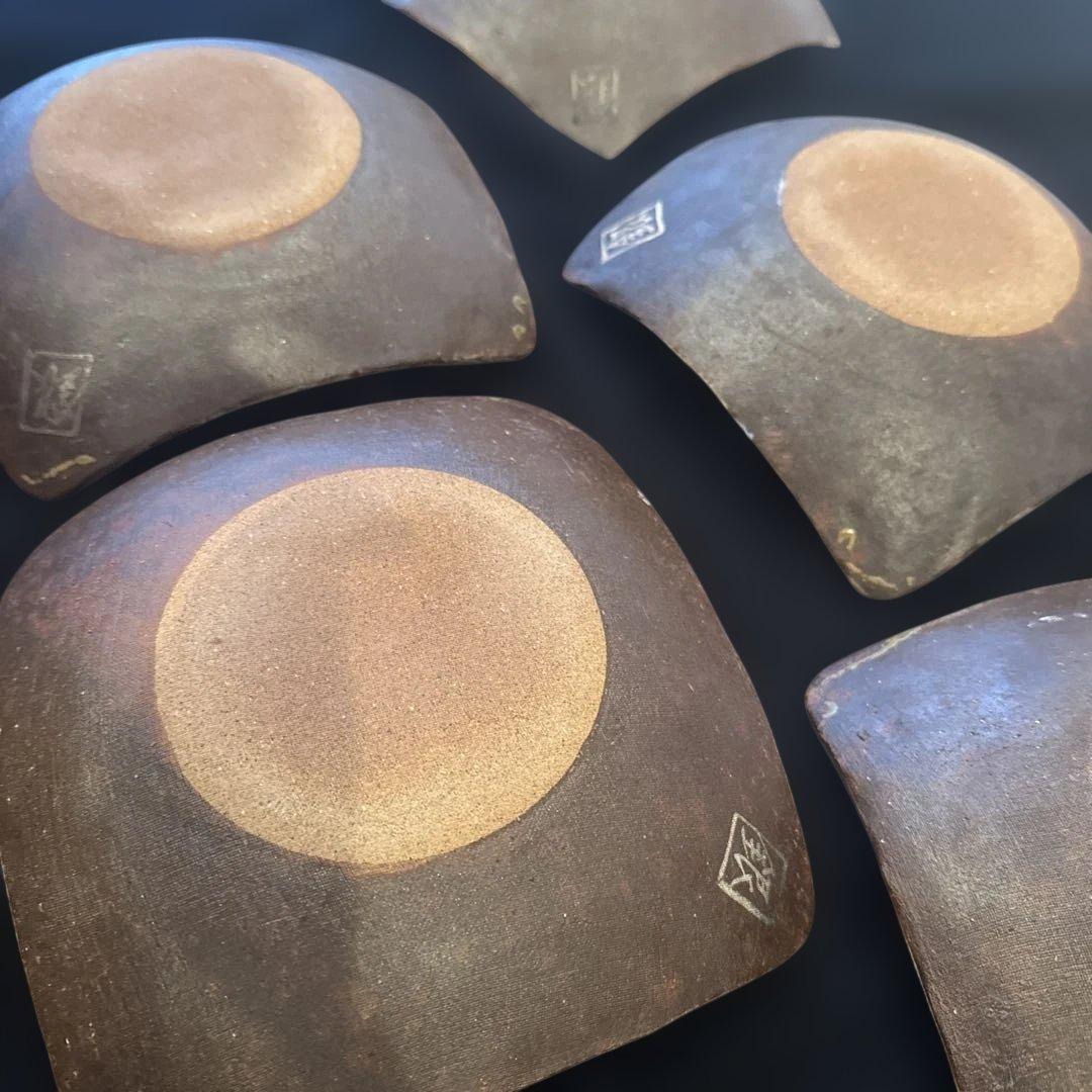 希少美品　魯山人写 美食道楽 和食器揃え 祥山 色絵銀彩糸巻文四方皿5枚セット