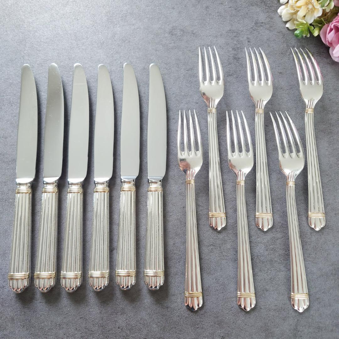 格安 クリストフル アリアゴールドリング デザート ナイフ フォーク 12点