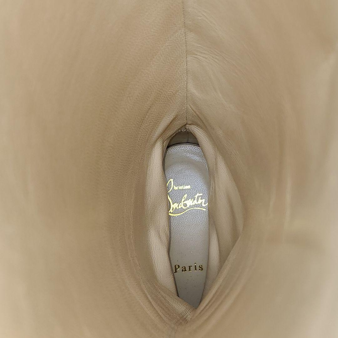 美品【クリスチャンルブタン】スタッズ　バックベルトロングブーツ　ネイビー