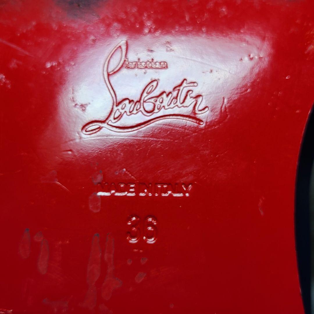 美品【クリスチャンルブタン】スタッズ　バックベルトロングブーツ　ネイビー