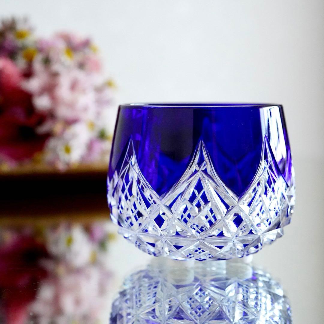 美品★希少オールドバカラBACCARAT コルベール ブルー色被せ 小物入れ A