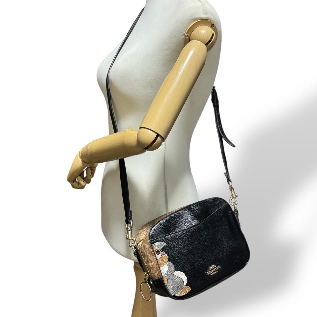 極美品✨️コーチ カメラバッグ ショルダー ディズニー とんすけ レザー 黒