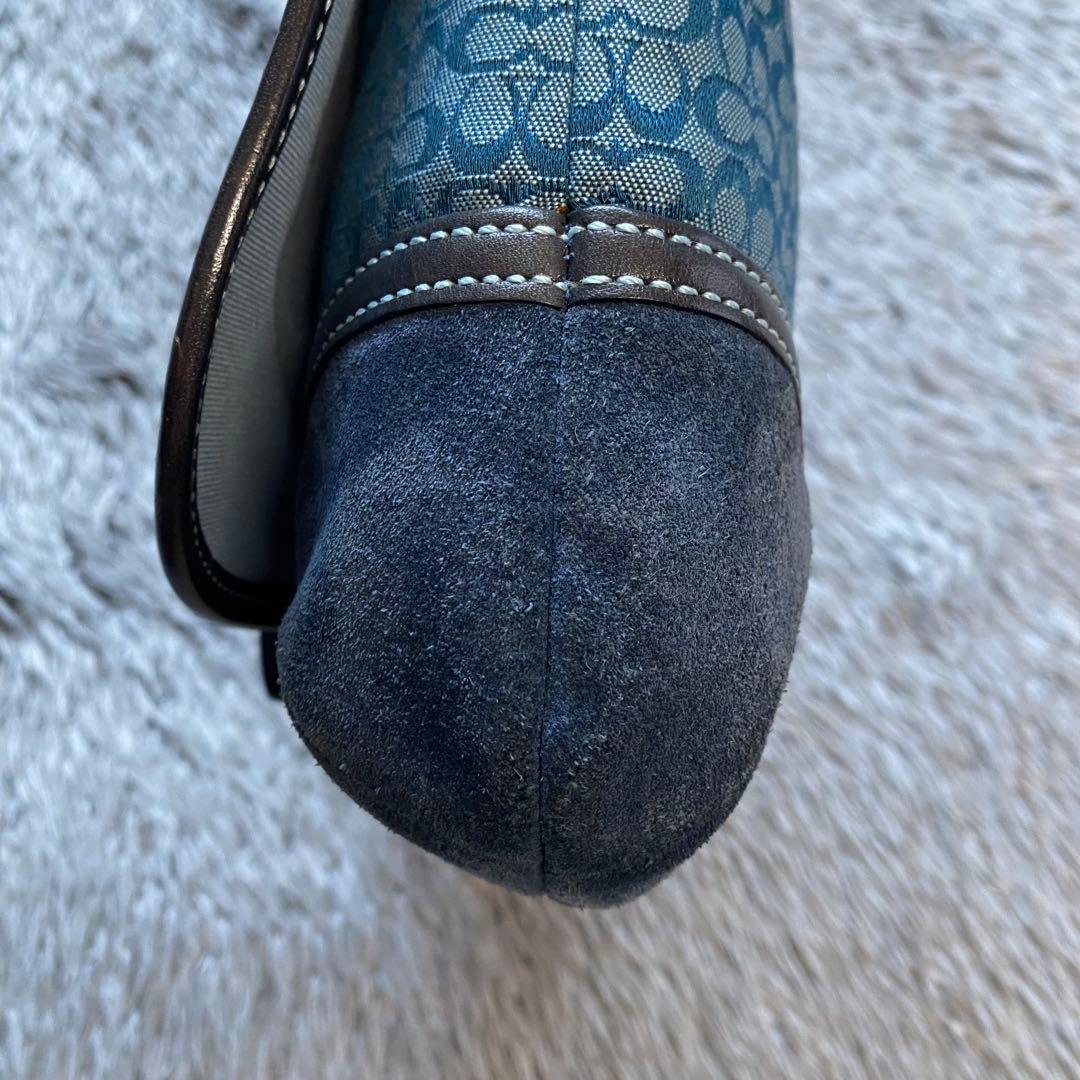 COACH コーチ ミニシグネチャー ショルダーバッグ ブルー スエード