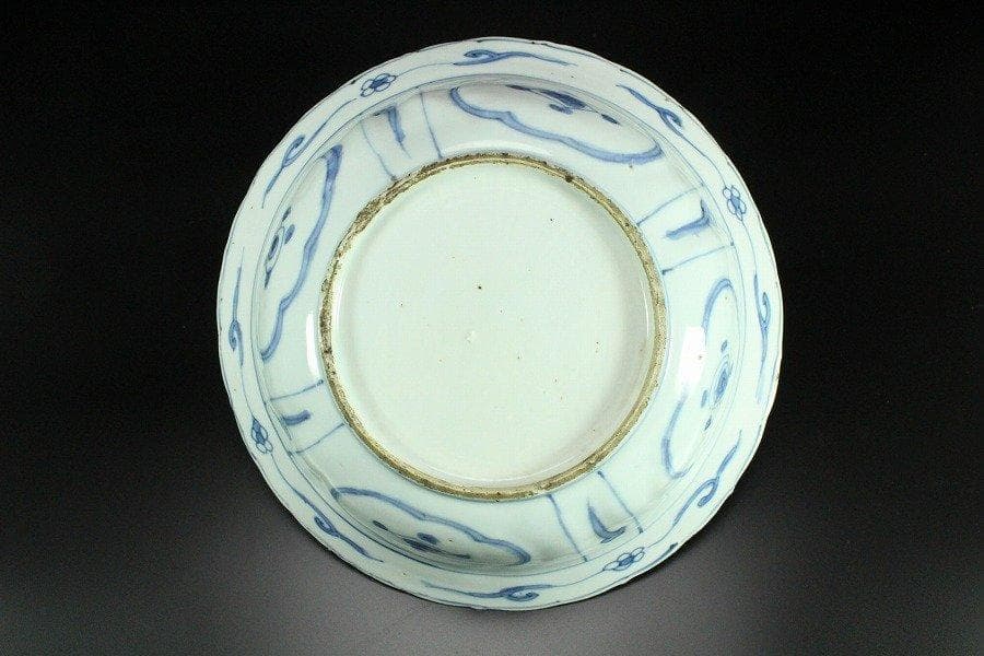 中国美術 古染付 兜鉢 折口碗 芙蓉手 明 φ20.5cm 旧家蔵出