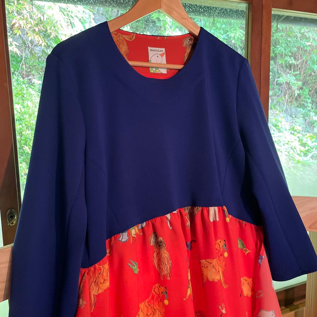 mannine 動物柄ひざ丈ワンピース 長袖