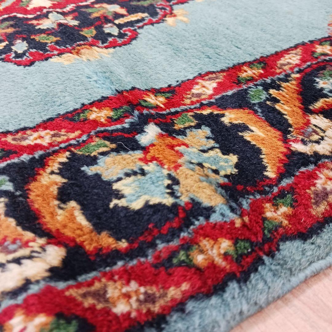 Y3318 インド カシミールウール 手織り絨毯 オールド 129×69㎝