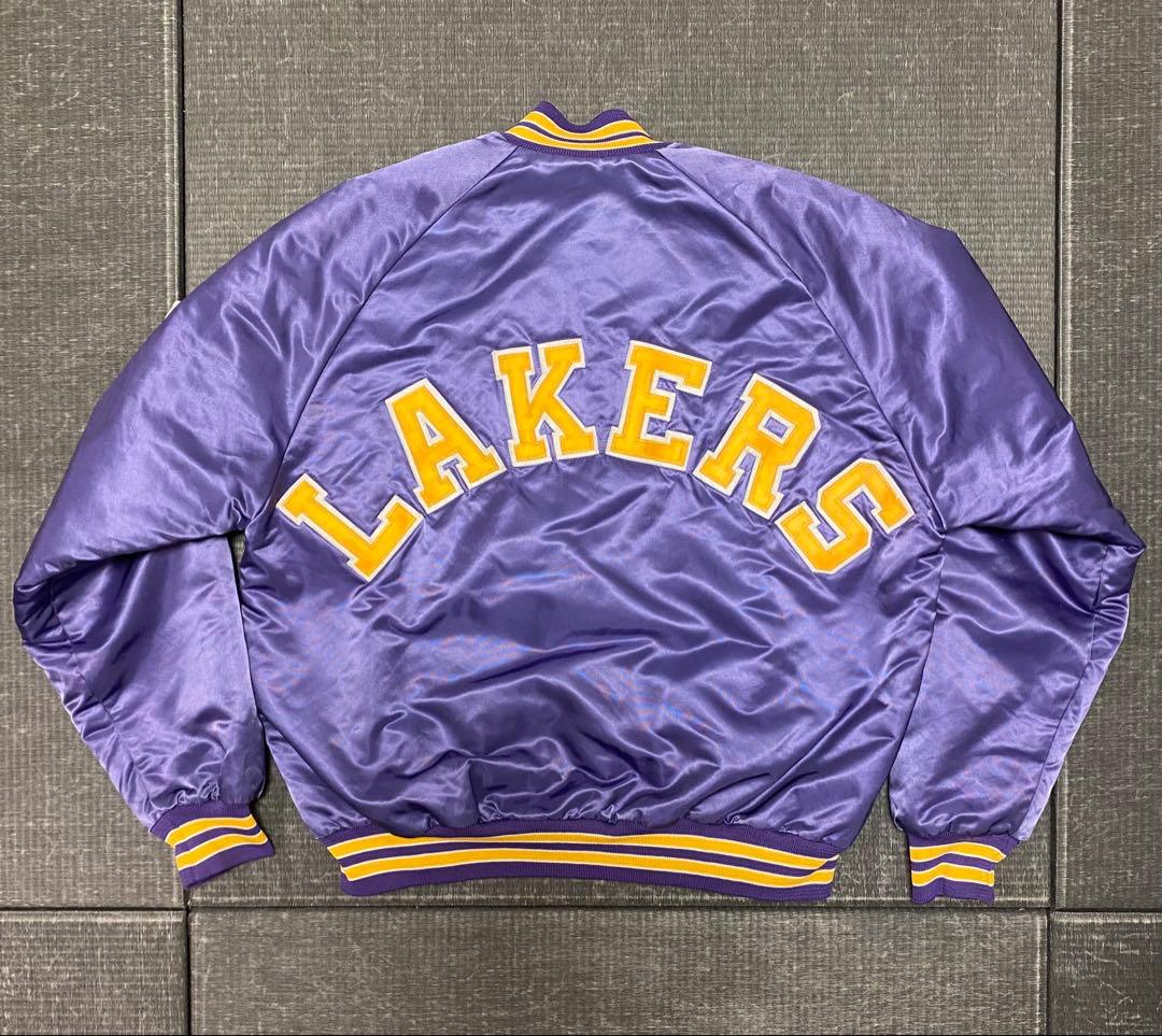 90s　chalk line　サテン　スタジャン　レイカーズUSA製　L