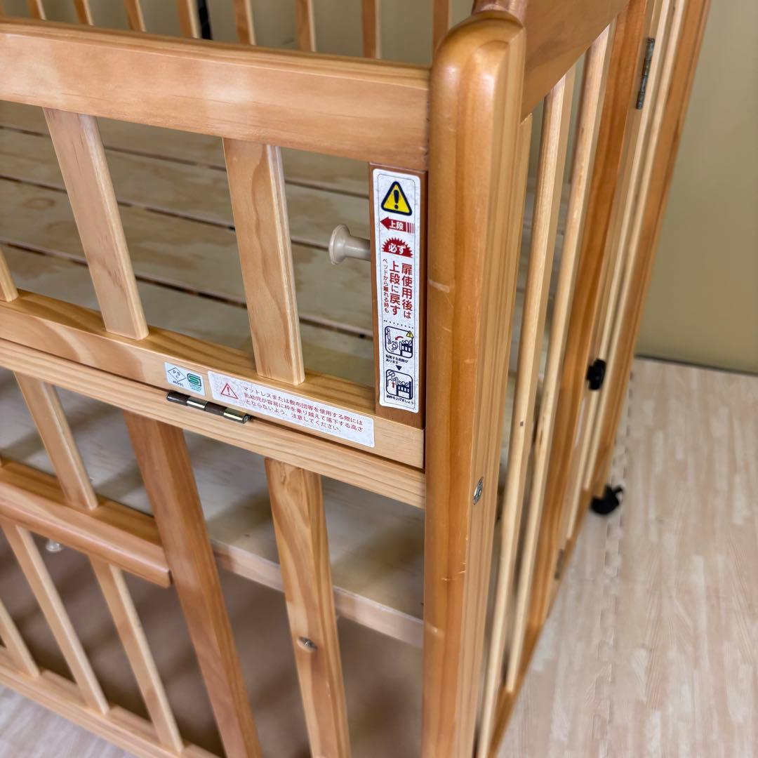 ☆除菌清掃済☆大和屋　折りたたみベビーベットFL　ナチュラル　すのこ　ハイタイプ