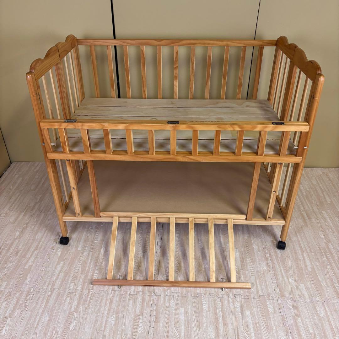 ☆除菌清掃済☆大和屋　折りたたみベビーベットFL　ナチュラル　すのこ　ハイタイプ
