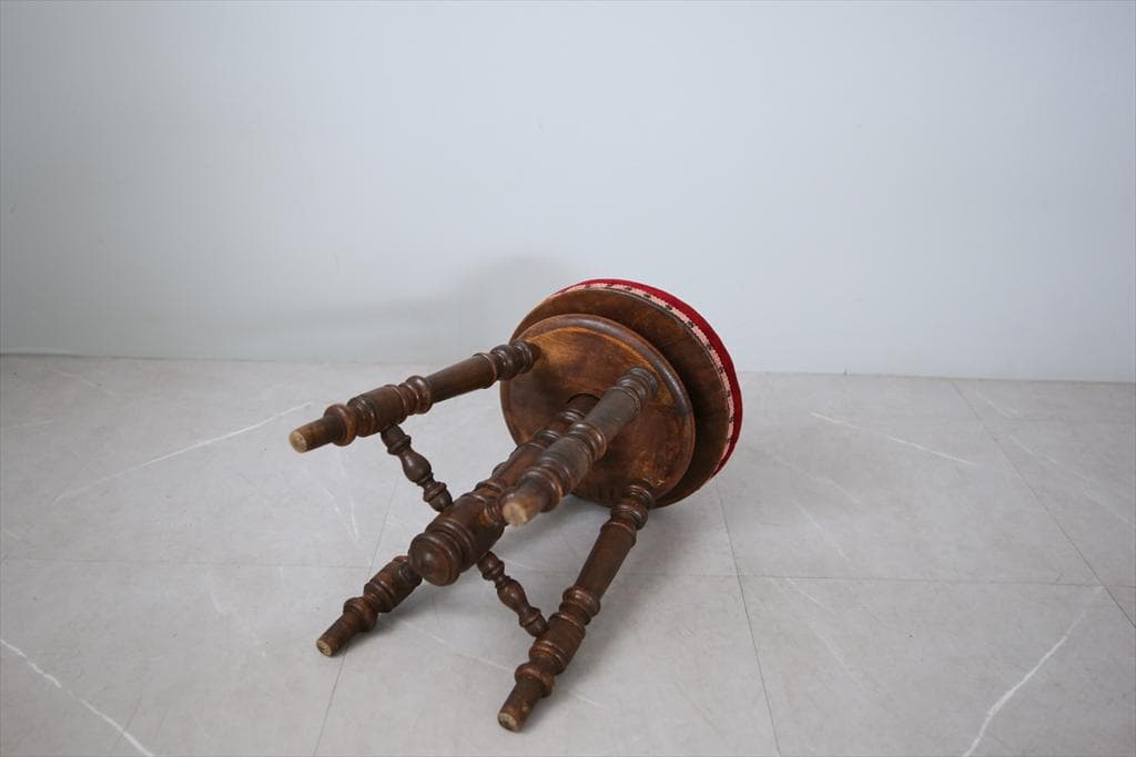 フランスアンティーク古木ピアノスツール/木製チェア/演奏用回転イス(92-150