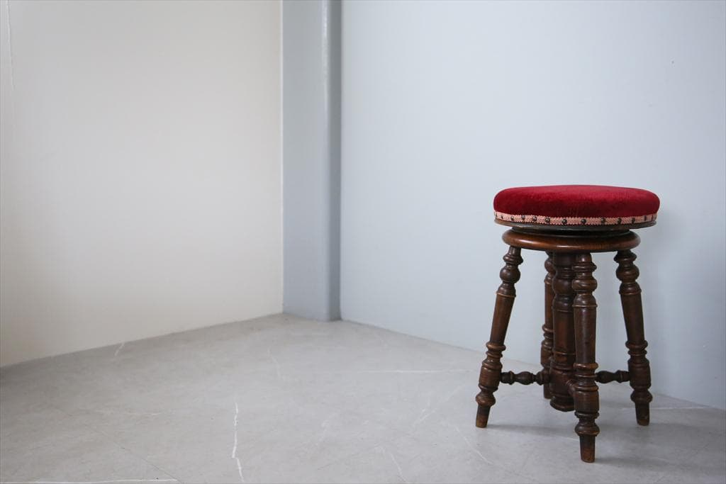 フランスアンティーク古木ピアノスツール/木製チェア/演奏用回転イス(92-150