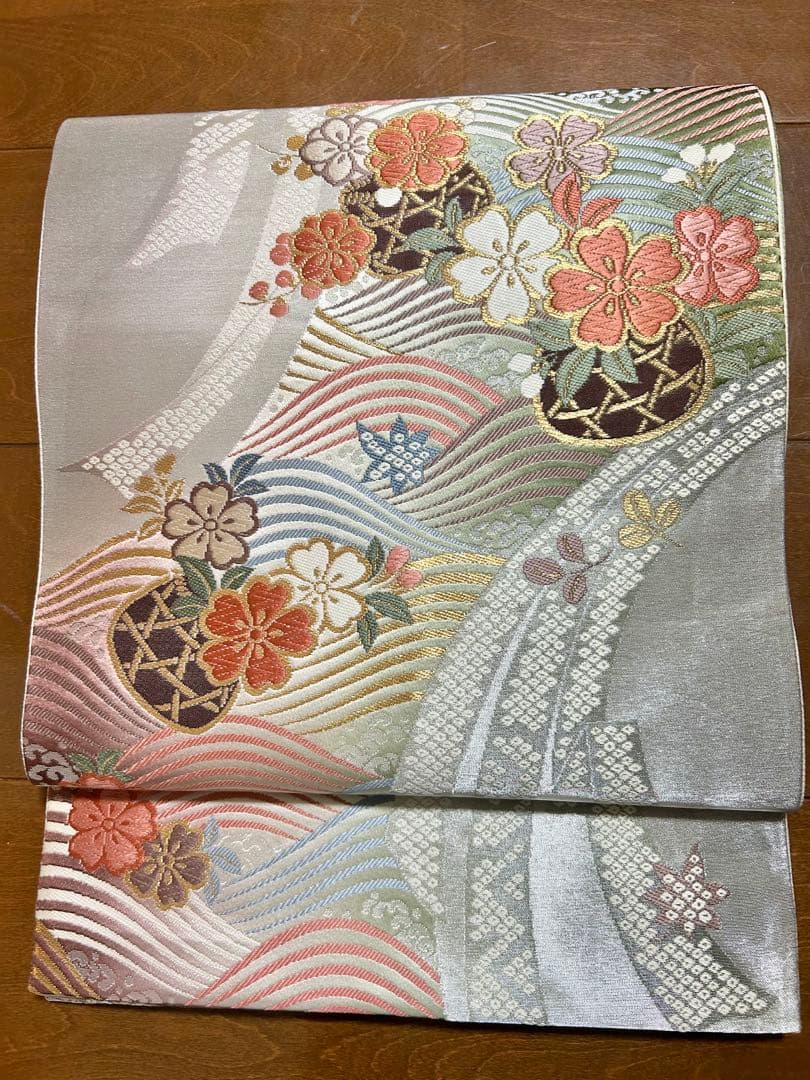 美品　裄丈長め　しつけ糸付き　正絹訪問着　フルセット4点　入学式　お宮参り