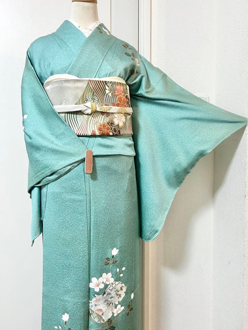 美品　裄丈長め　しつけ糸付き　正絹訪問着　フルセット4点　入学式　お宮参り
