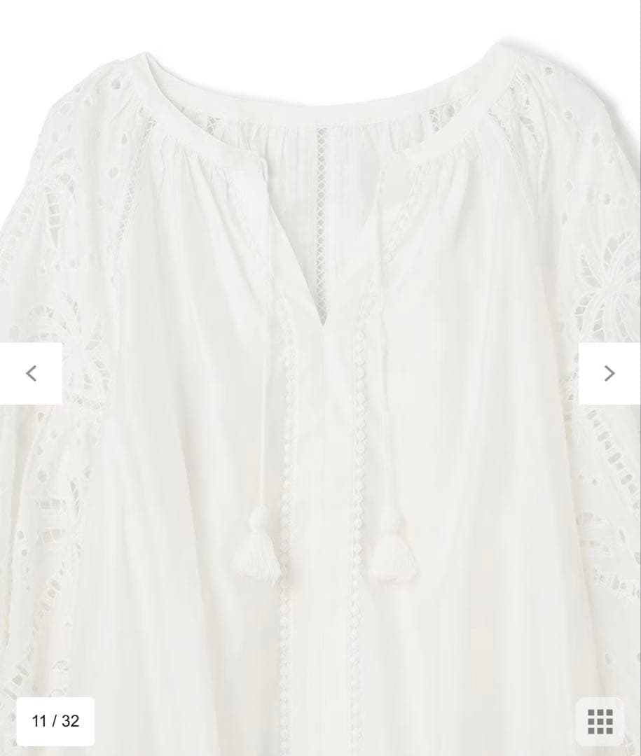 ハ*可様 新品グレースコンチネンタル　ヤシ柄カットワークトップ36フリーサイズ