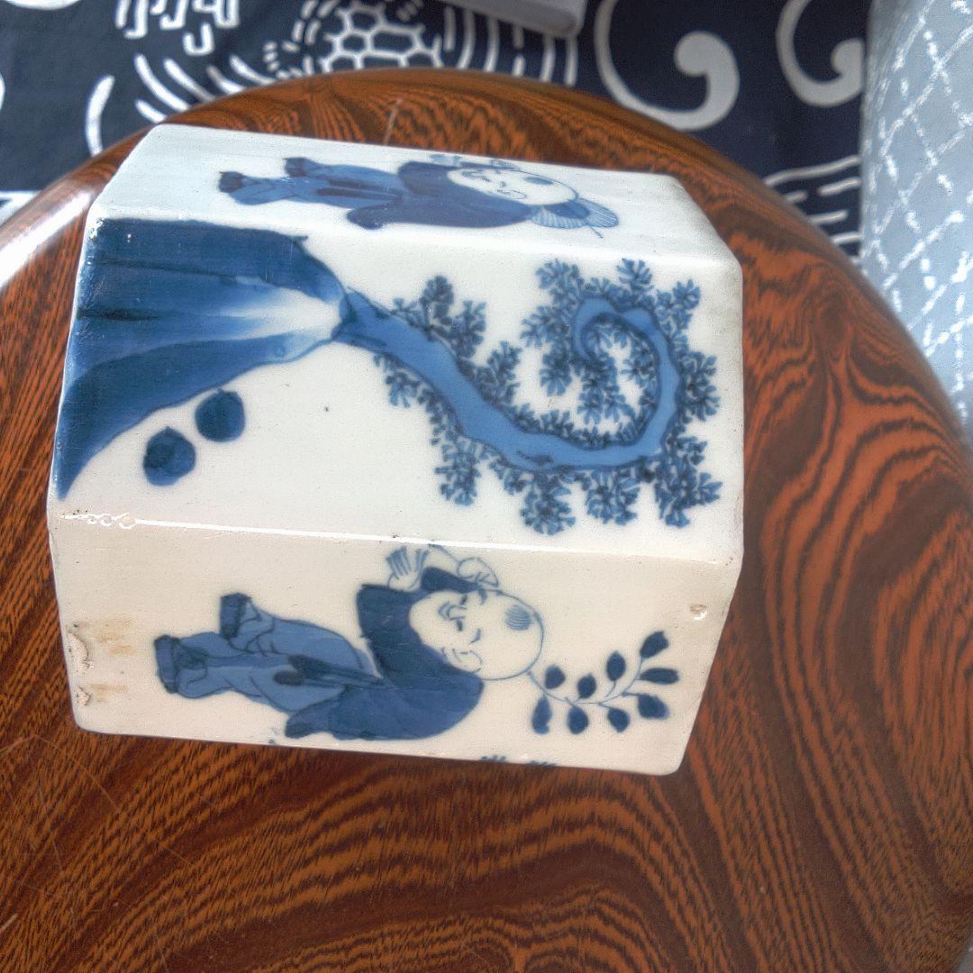 骨董５青い絵柄の八角形陶器鉢