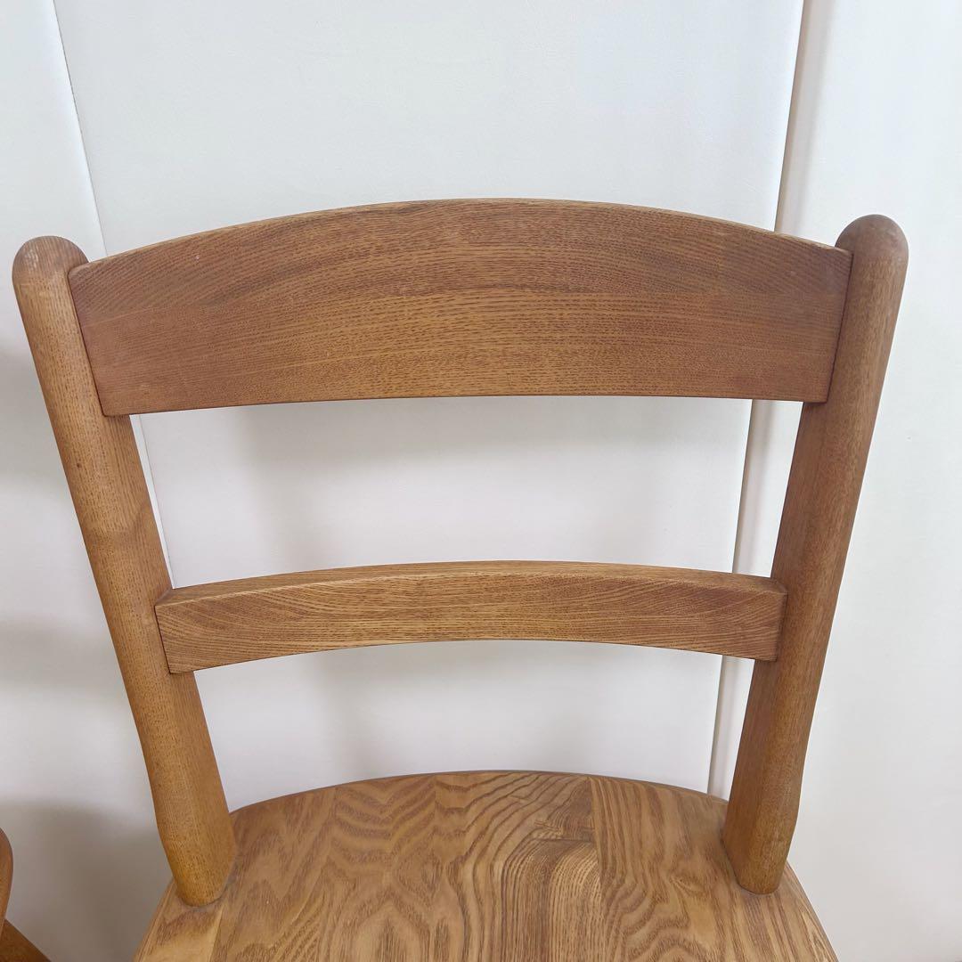 無垢材　ダイニングチェア　ナラ材　丸脚　虎斑　丸貫構造　天然木　リビング　2脚