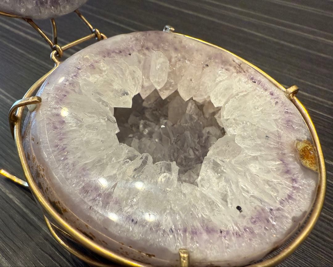 トレジャーメノウ アメジスト 台座付き ペア 蓋付き ジオード 瑪瑙 天然石