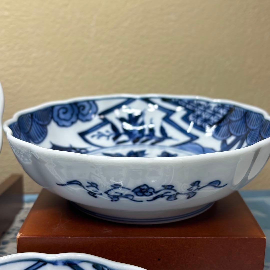 源右衛門窯　染付牡丹見込　吉祥　祥瑞　鉢　向付　5客1セット