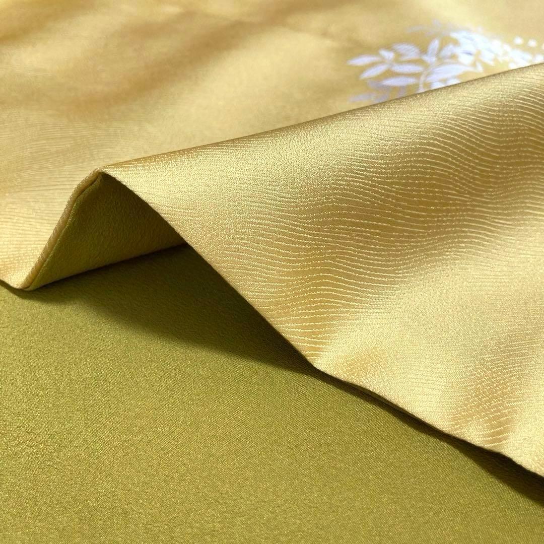 【美品✨】東レシルック　さんび　洗える着物　付け下げ　山吹色　花丸文　手縫いN7