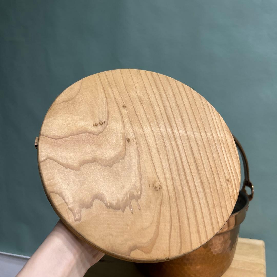 銅鍋　純銅　直径22㎝　木蓋・ツル付き