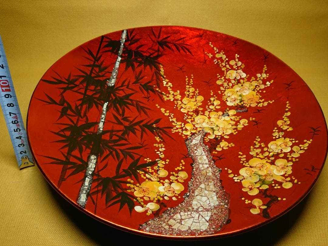 【美品】飾り皿　漆器　アート　彩絵　置物　インテリア　工芸品　美術品　A3085