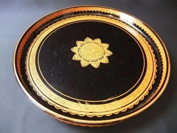 籃胎蒟醤(ランタイキンマ)花文丸盆 文綺堂製 香川漆器 本漆器 骨董 時代物