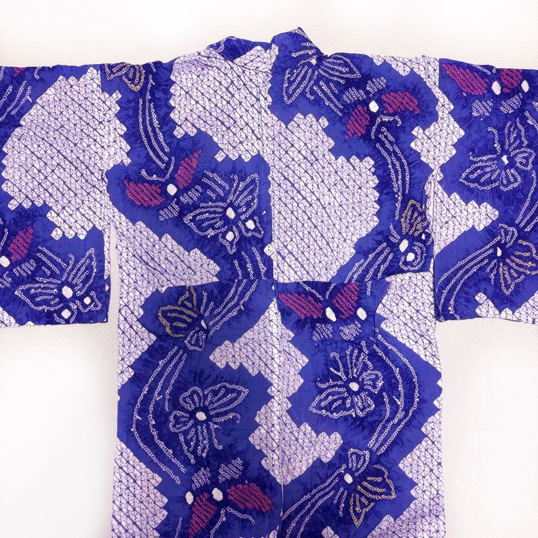 絞り浴衣　青紫　蝶々