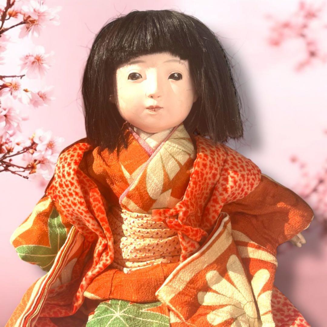 市松人形 石黒人形店 大正 ガラス目 3つ折れ 抱き人形 縮緬着物 1912年~