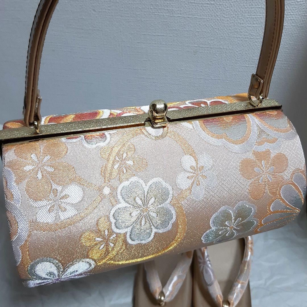 美品　高級和装バッグと草履セット　ベージュゴールド　成人式　卒業式　振袖　式