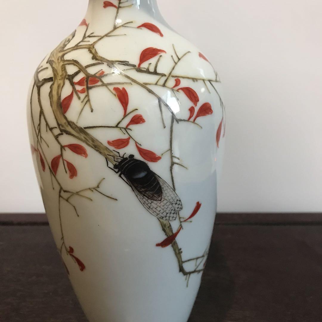 中国古玩 古美術 花瓶　秋枝鳴蝉図　居仁堂製 景徳鎮 骨董品