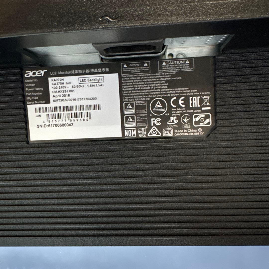 Acer ディスプレイ　27インチ　KA270HAbmidx