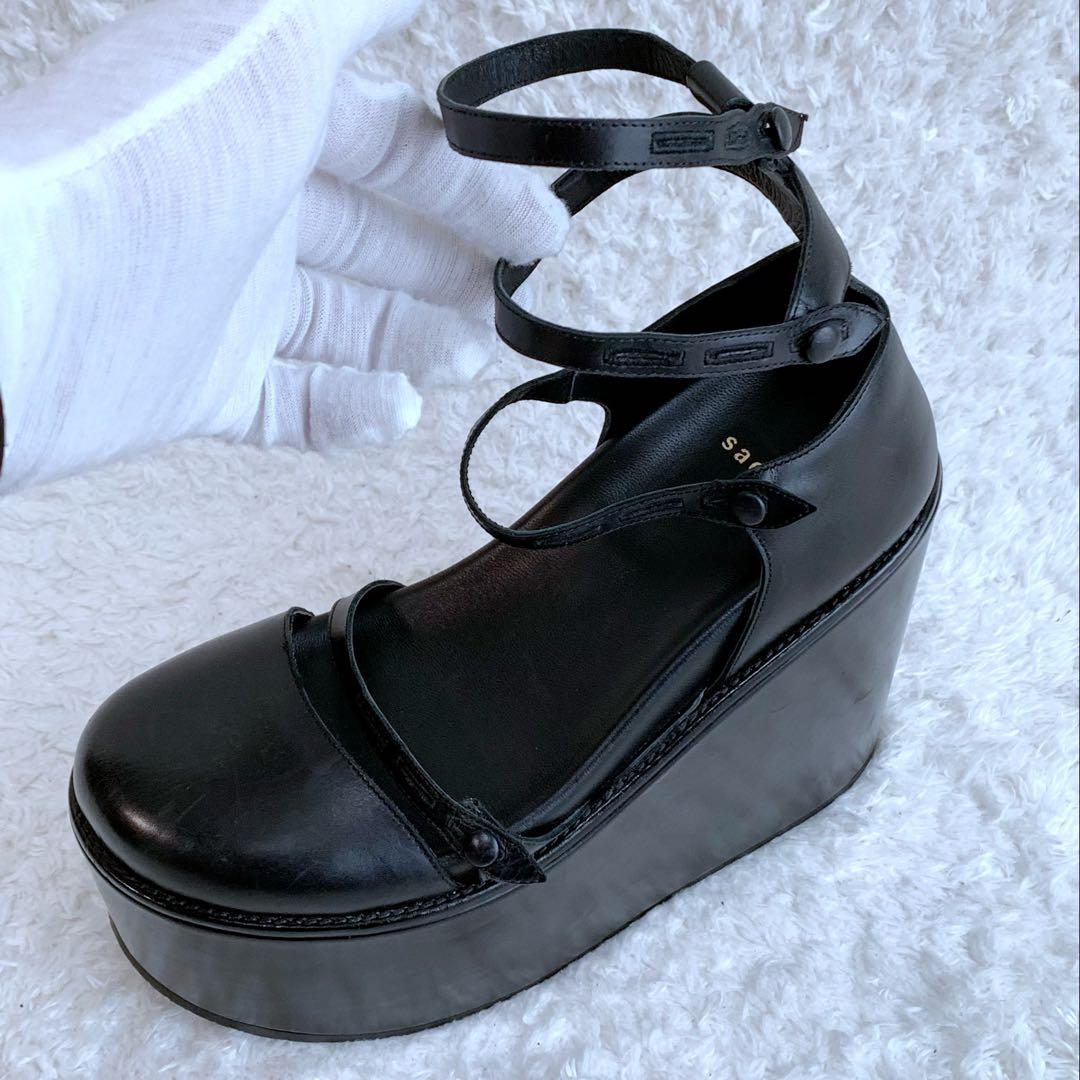 美品 sacai レザー プラットフォーム 厚底 ストラップ サンダル 39